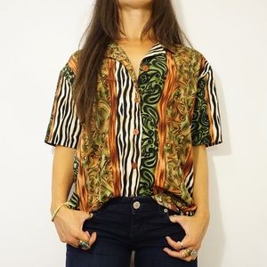 Teddi Jungle Patterned shoulder padded button down